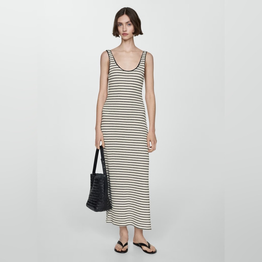 Mango Black and White Striped Maxi Dress
